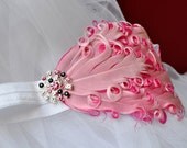 Pink and Black Feather Fascinator Headband - White Band - Fits Babies and Toddlers - Photography Prop Boutique