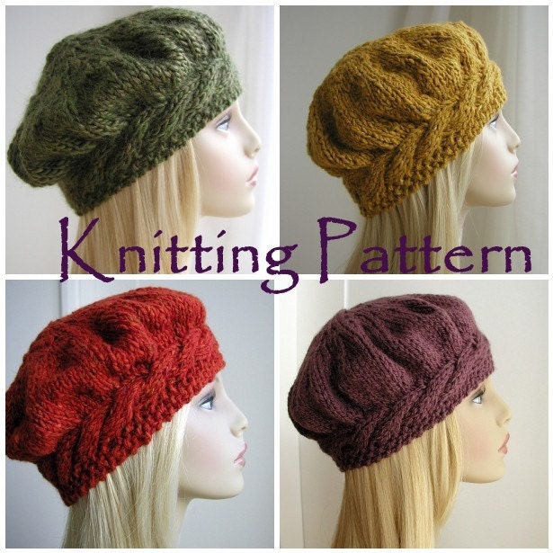 Instant Download PDF Knitting Pattern Tam Cable Beret Womens Hat