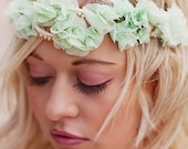 Ruffle wedding crown head piece -  bridal halo headband  tiara - comes in 5 colors - silk ruffle flowers