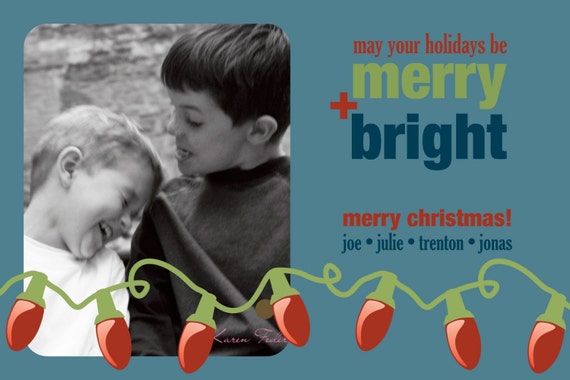Fun Merry and Bright - Custom Photo Christmas New Years Card Il_570xn