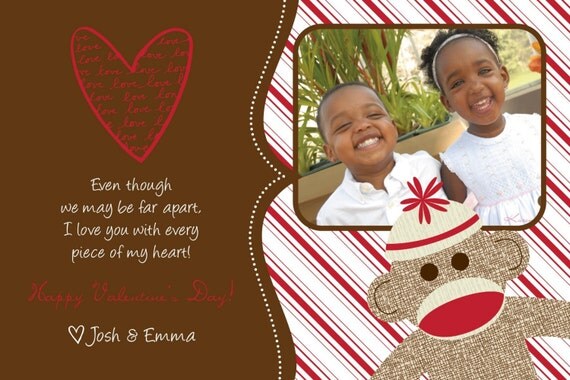 Neutral Stripes Sock Monkey - Custom Photo Valentines Card Il_570xn