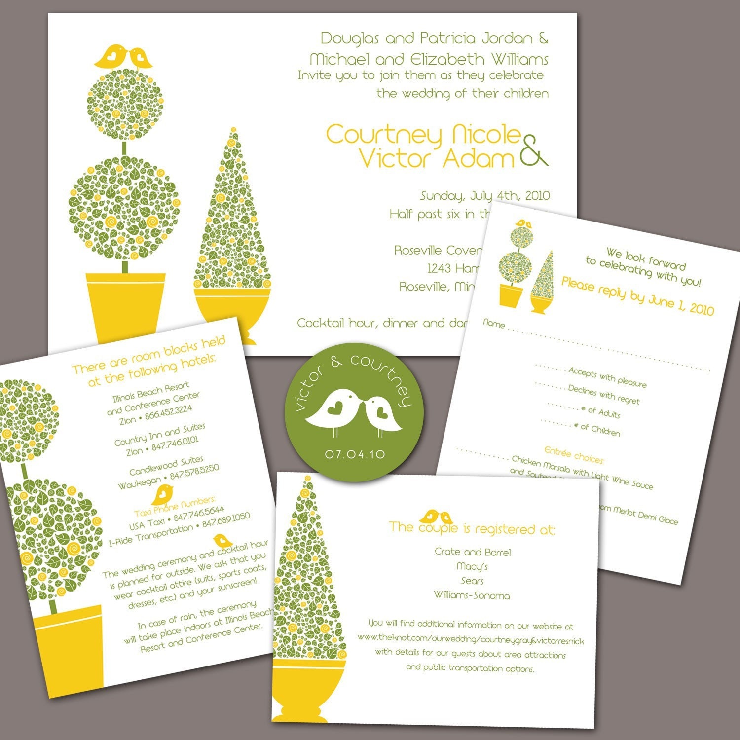 Custom Designed Topiary Lovebirds Wedding Invitation Stationery Package Set - up to 4 pieces Il_570xn