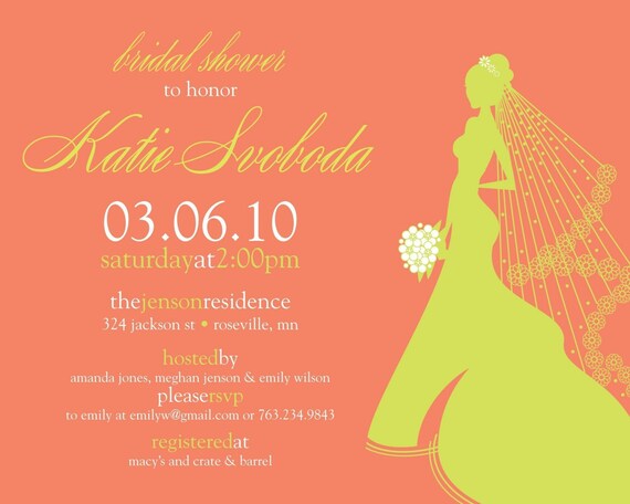 Elegant Bride Silhouette - Custom Bridal Shower Invitation Il_570xn