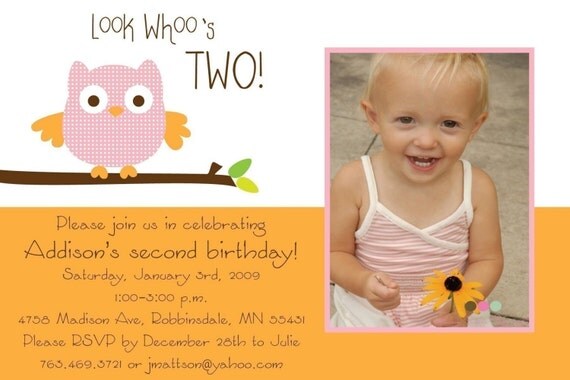 Whoo Owl - Custom Photo Birthday Invitation for any age, girl Il_570xn