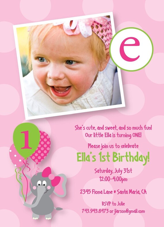 Elephant Snapshot - Custom DIGITAL Photo Birthday Invitation for any Age Girl Il_570xn