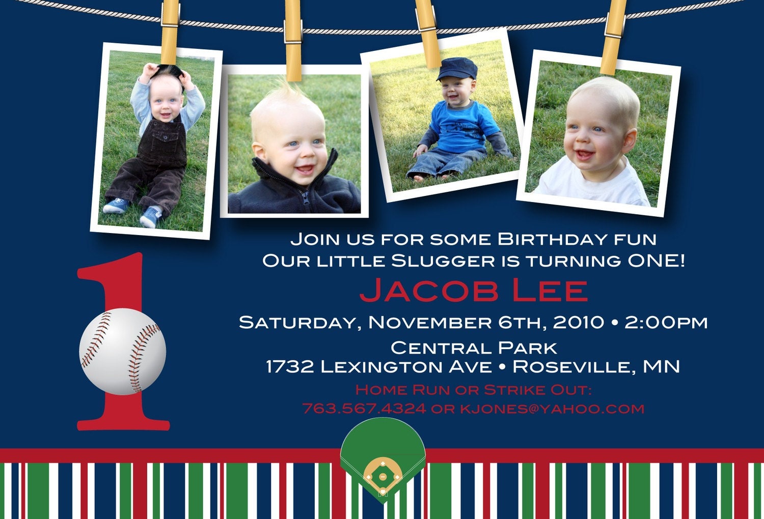 Baseball Multi-Photo Birthday - Custom DIGITAL Photo Birthday Party Invitation Invite for ANY AGE Il_570xn