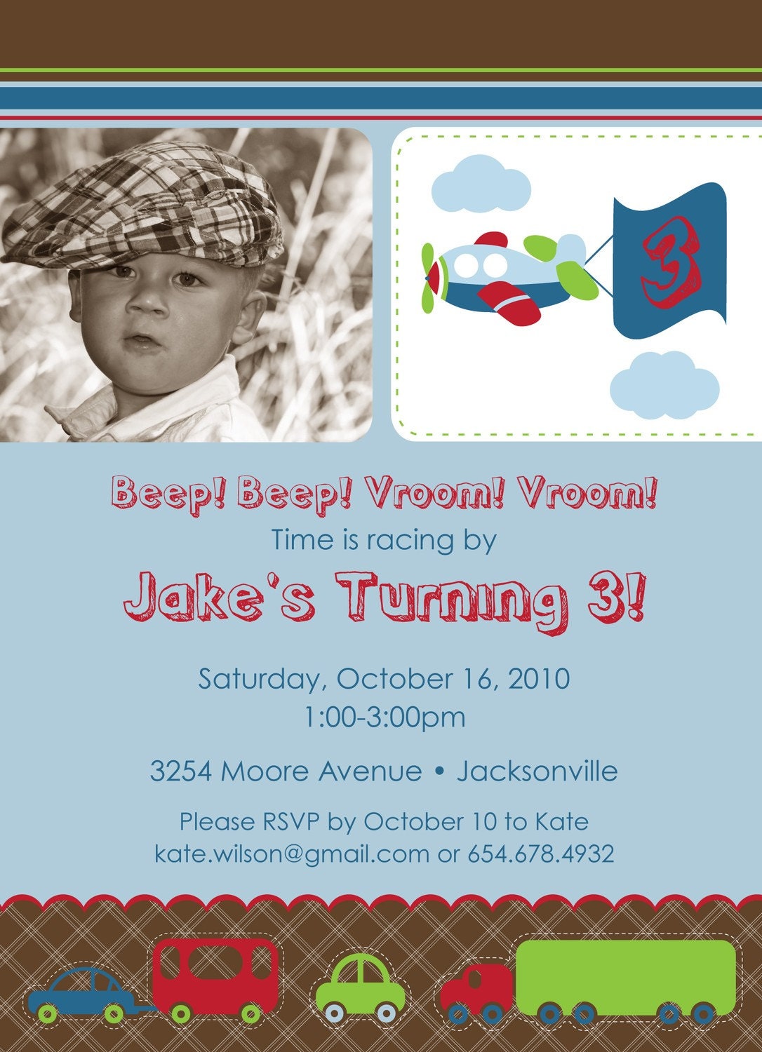 Things That Go - Custom DIGITAL Photo Birthday Party Invitation Invite for ANY AGE Il_570xn