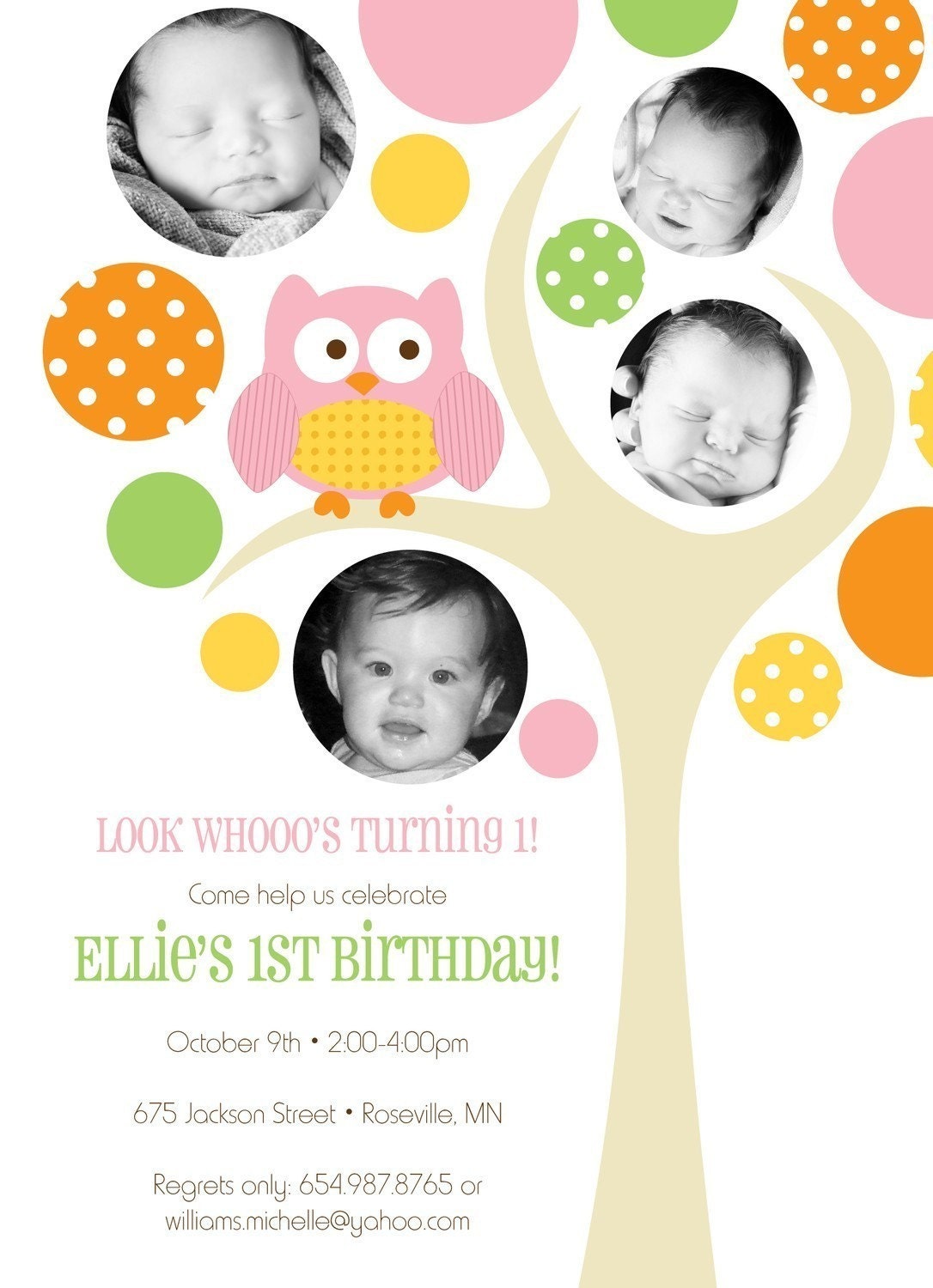 Owl Growing Up Tree - Custom DIGITAL Photo Birthday Invitation Invite for any Age Girl or Boy Il_570xn