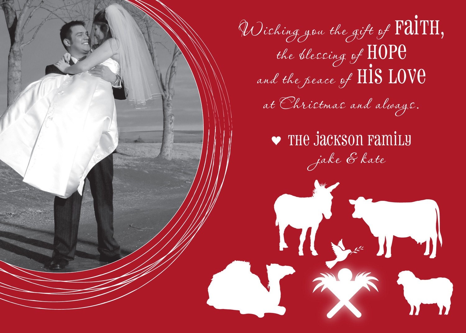 Simple Red Nativity - Custom Photo Christmas Holiday New Years Card Il_570xn