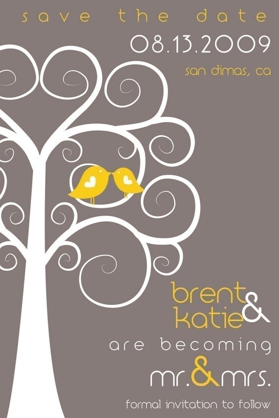 Lovebirds Twirly Tree - Custom Save the Date Wedding Announcement Card Il_570xn
