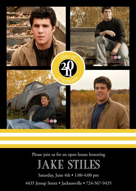 Simple Stripes - Custom DIGITAL Photo Graduation Announcement Open House Invitation Il_570xn