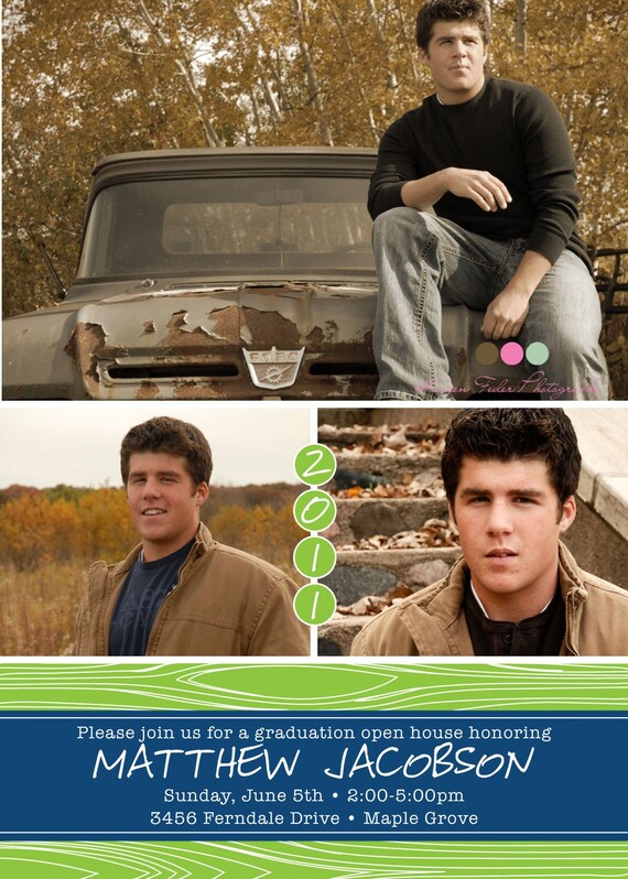 Green Woodgrain - Custom DIGITAL Photo Graduation Announcement Open House Invitation Il_570xn