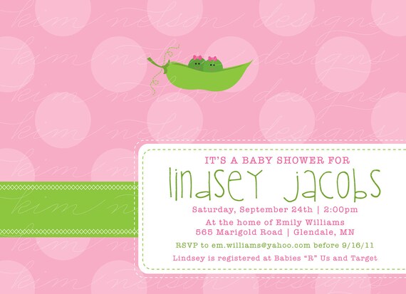Two Peas in a Pod - Custom Baby Shower Invitation, girl Il_570xn