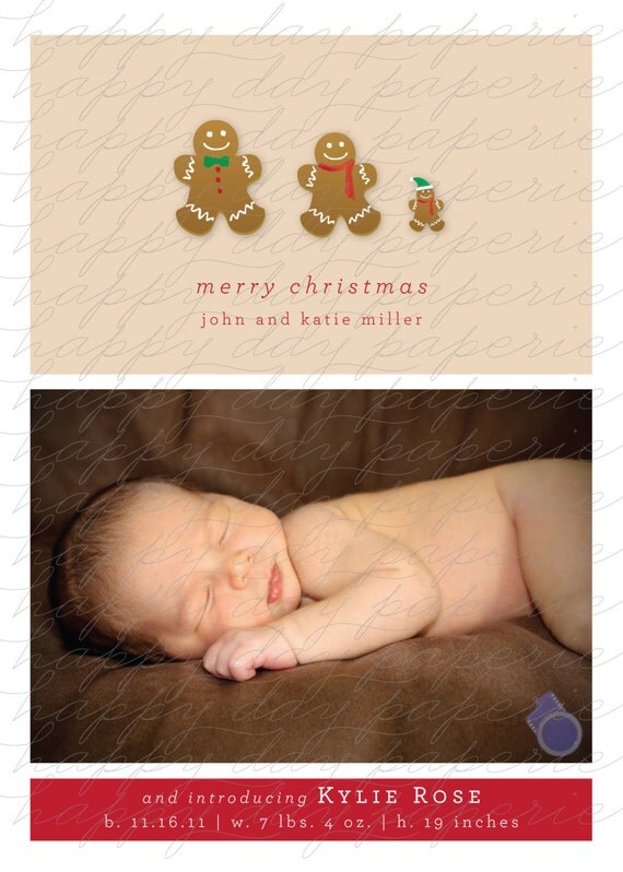 Gingerbread Family - DIGITAL Custom Birth Announcement Christmas Holiday Photo Card Il_570xn