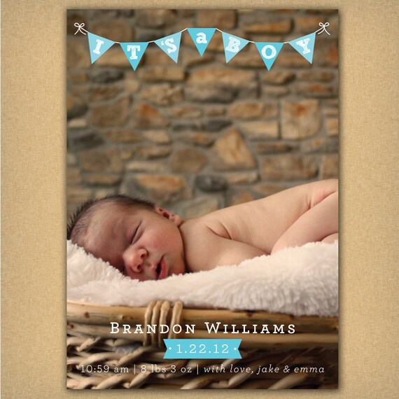 It's a Boy Bunting - Custom Photo Baby Birth Announcement Il_570xn