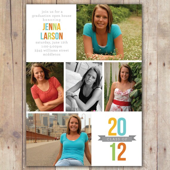 Crisp Collage - Custom DIGITAL Photo Graduation Announcement Open House Invitation Il_570xn