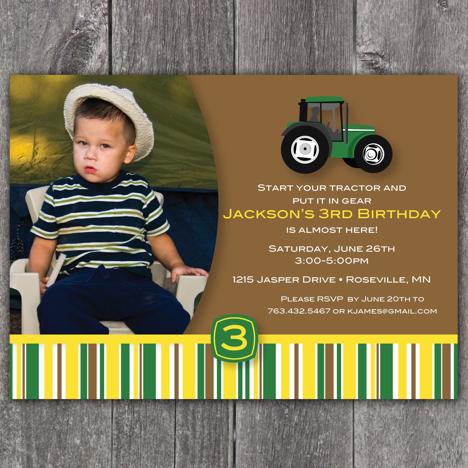 Green Tractor Birthday - Custom Photo Birthday Invitation for any Age Il_570xn