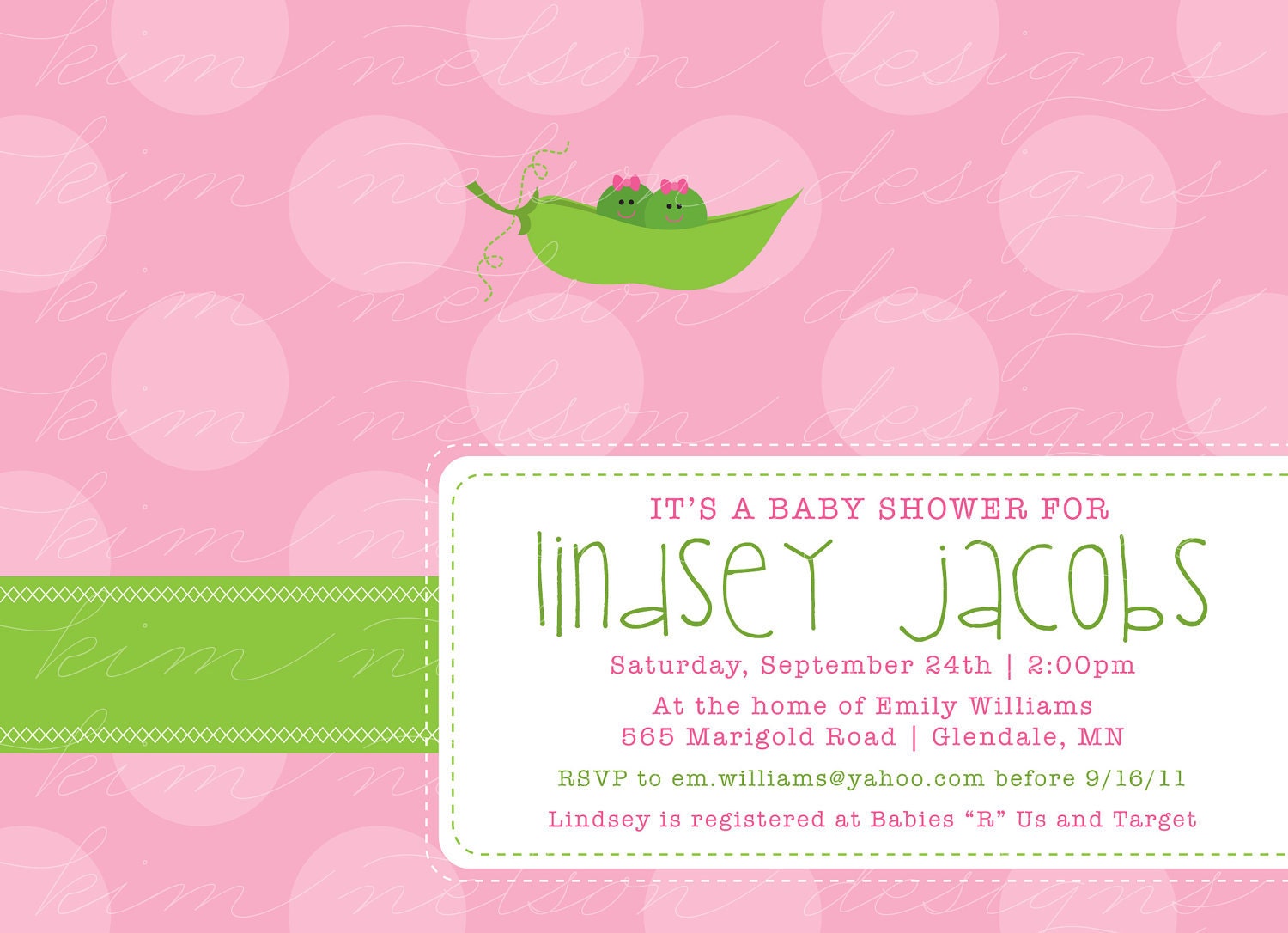 Two Peas in a Pod - Custom Baby Shower Invitation, girl