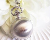 spherical pocket watch necklace . matte silver . the time traveler series