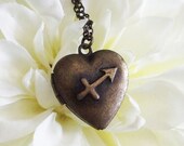 zodiac heart locket necklace . bronze . sagittarius