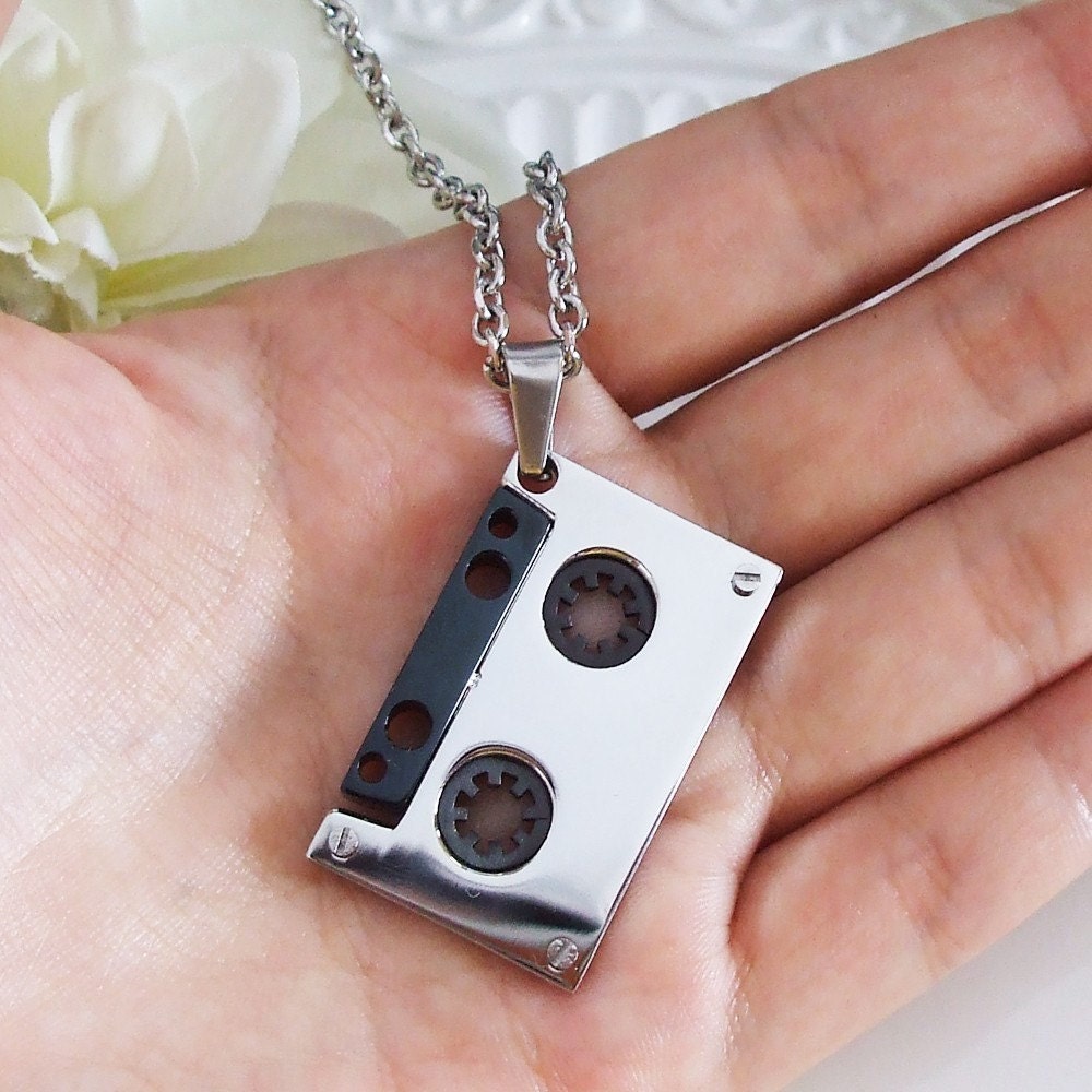 N165 Stainless Steel Cassette Tape Charm Necklace