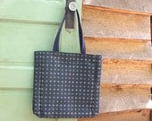 Cloth Tote Bag for Market- Navy Cubed