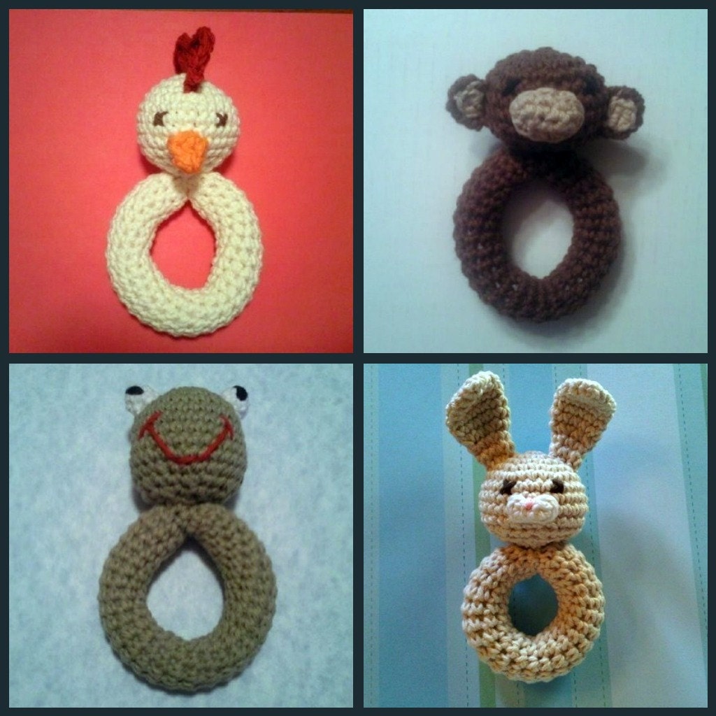 Lil Bunny, Monkey, Hen or Froggie Baby Rattle Teether Toy