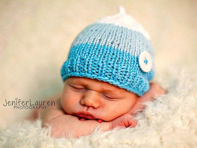 Lil Button Briar Baby Boy Hat Beanie in Cotton Newborn Photo Prop Avail. in Blues,Yellow & Mint Green Combos