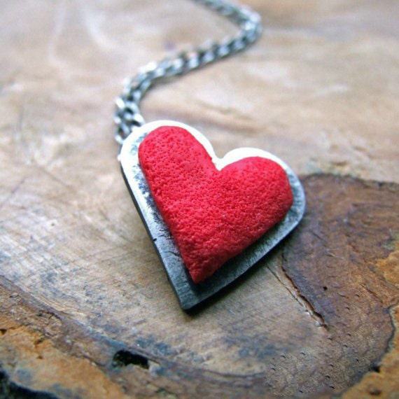 Little red heart necklace -Valentines Day - Love