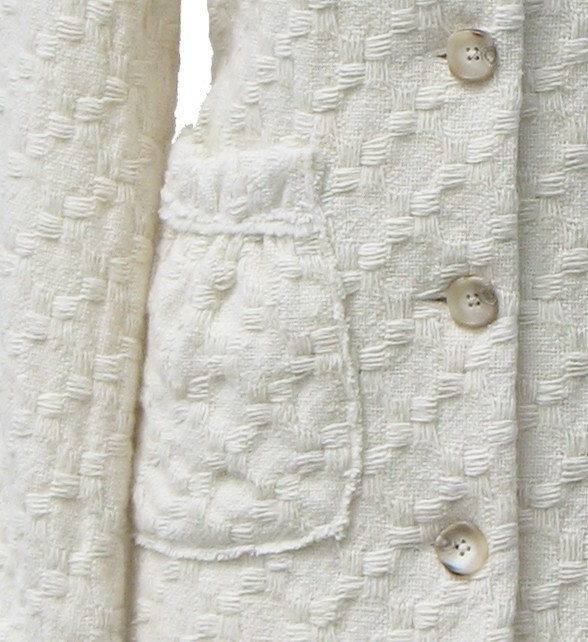 Winter white Italian wool coat in basket-weave wool