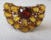 Art Deco Rhinestone Dress Clip Citrine Tangerine Vintage 1930s Accessory