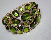 Vintage Wide Clamper Bracelet Bold Runway Oval Green