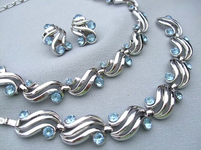 Trifari, Alfred Phillipe, Blue Rhinestone Parure, 1950s
