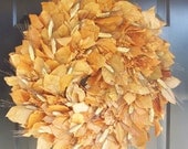 Black Wheat and Gold Salal Fall Wreath, Gold Natural Fall Wreath for Thanksgiving, Autumn Wreath Decor, Fall Door Wreaths