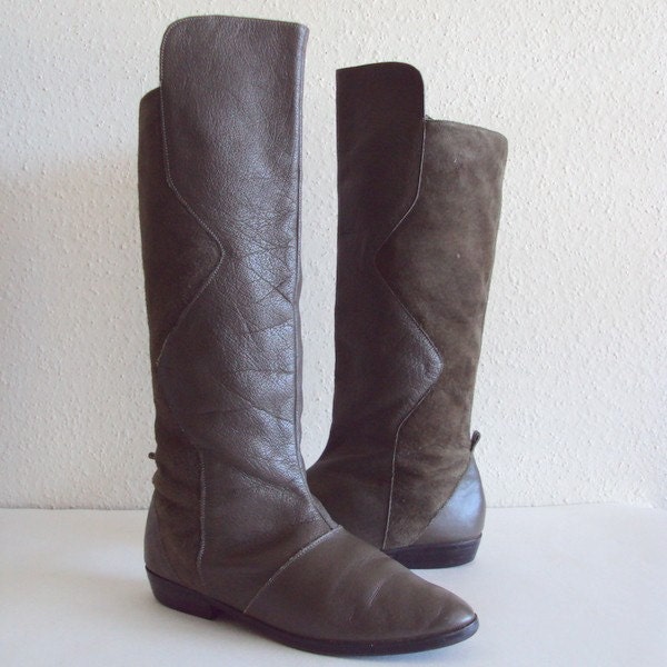 SZ 6 Vintage Leather\/Suede Riding Boots Rifle Green