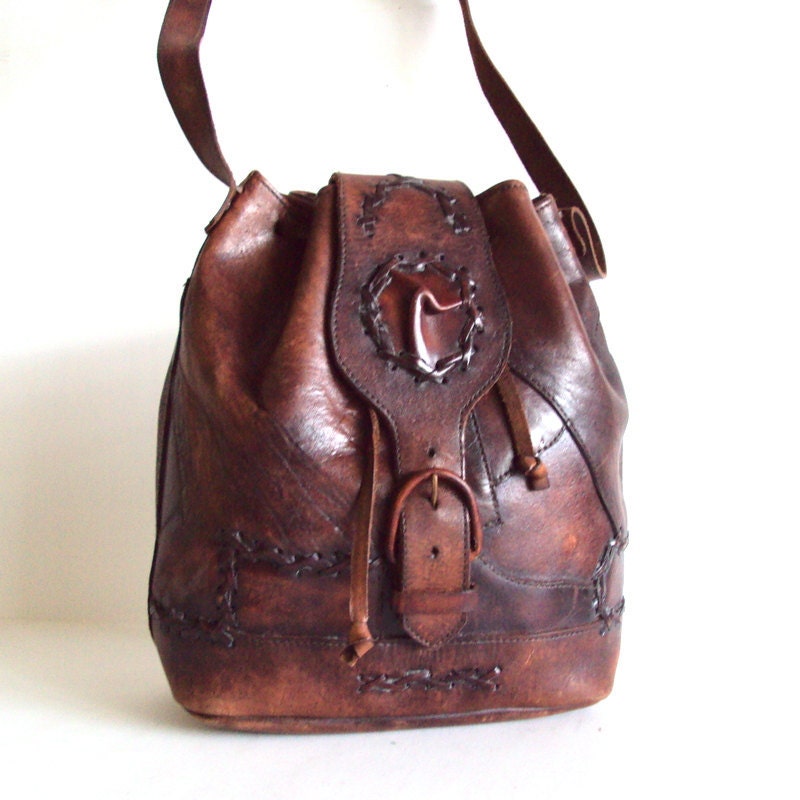 Vintage Drawstring Patchwork Tote Bag