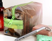 Travel Case Toiletry Bag Shaving Kit Walnut Oilcloth Medium