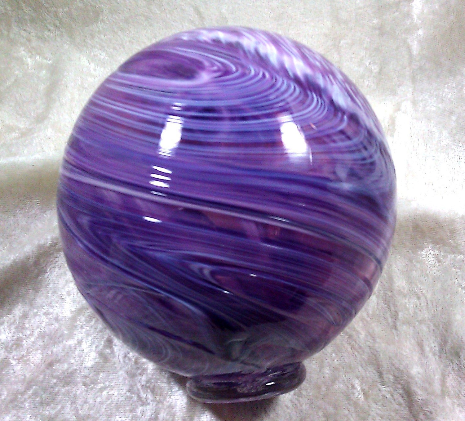 Hand blown glass float (medium) - Purple and white swirl
