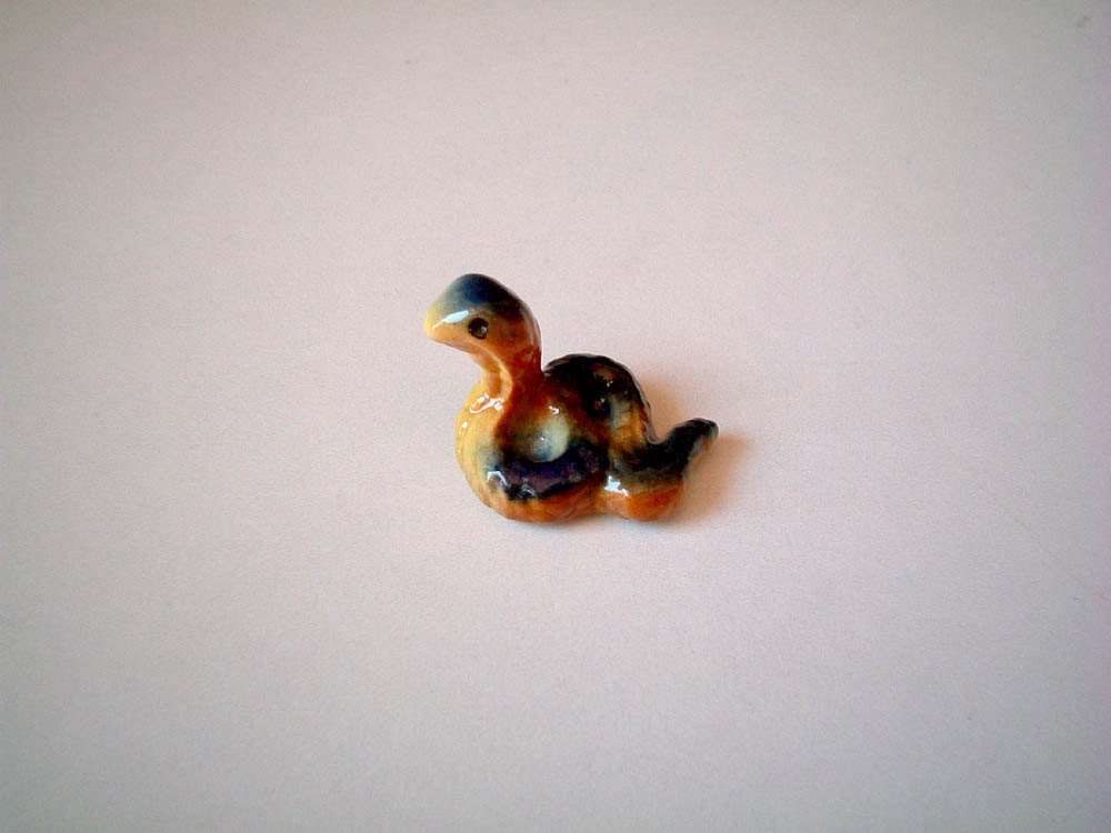 Cute Miniature Brown Yellow Blue Ceramic Snake, tiny animal, mini animal, miniature ceramic, tiny ceramic, little snake, decoration, cobra