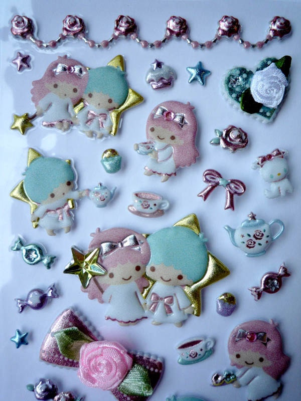 Original Little Twin Stars Kawaii Sticker from Sanrio Japan, cute, cute sticker, card decoration, decor, rose, bow, SALE, discount