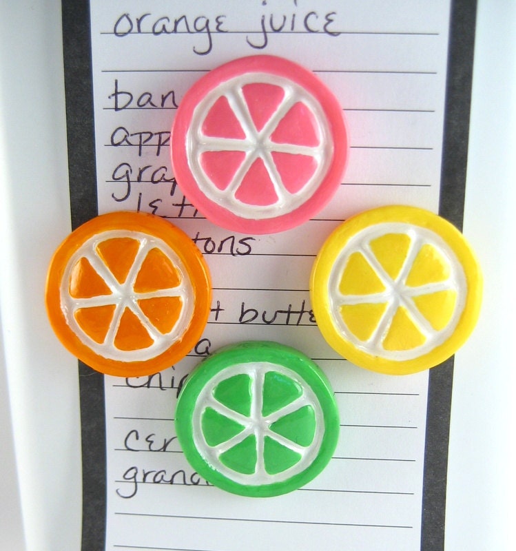 Cute fridge magnets - set of 2, pick your flavors: Orange, Lemon, Lime, Pink Grapefruit slices, citrus fruit, refrigerator magnets