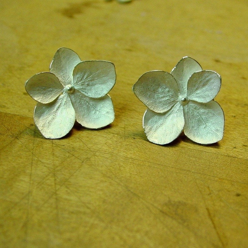 Sterling Silver Hydrangea Flower Earrings, Post Earrings, Made to order