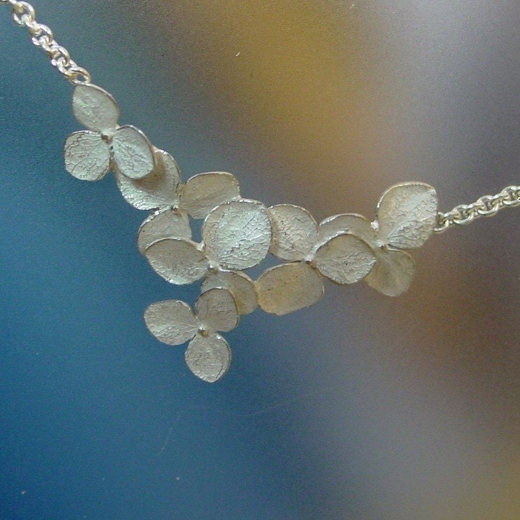 Flower Necklace, Hydrangea Cluster Necklace, Sterling Flower Wedding Necklace, Made to order
