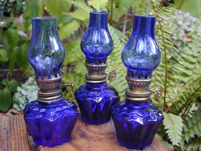 Cobalt Blue Vintage Mini Oil Hurricane Lamp By Lightinawormhole 3461