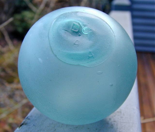 Vintage Glass Fishing Float - Blue Pearl MARKED - Home Decor, Antique, Glass, Nautical, Ocean, Sea, Beach Decor, Recycled Glass, Cottage