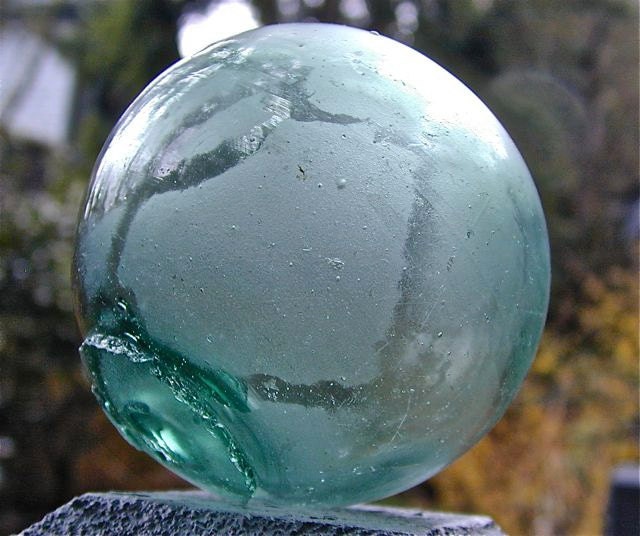 Vintage Glass Fishing Float - Sage Daiichi MARKED - Nautical, Home Decor, Glass, Ocean, Beach, Cottage, Sea, Recycled, Garden Decor
