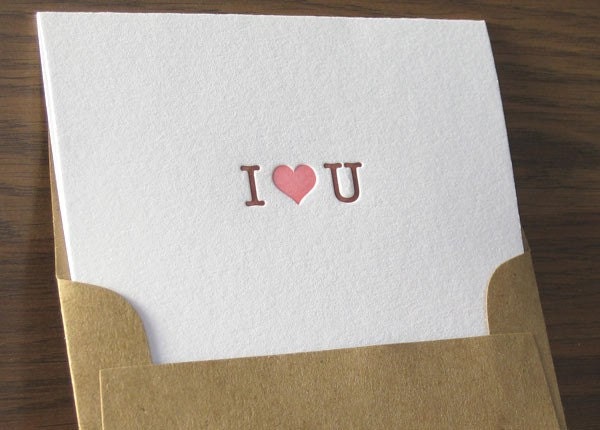 I Heart U -  Letterpress Note Card Set (6 per package)