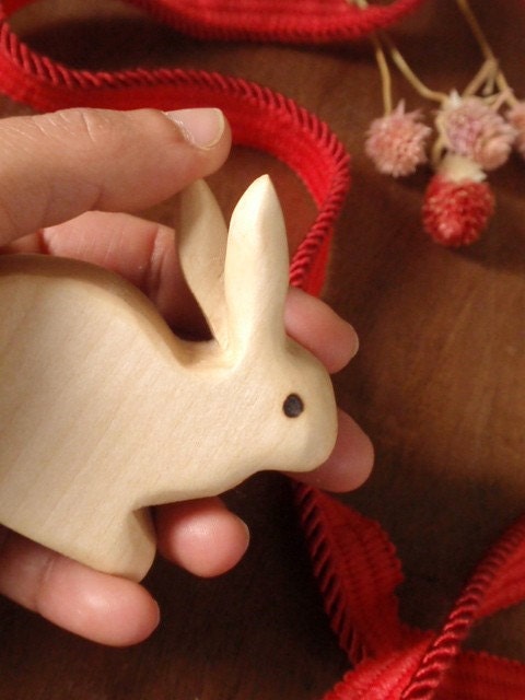 waldorf rabbit toy - Mama Rabbit Hears a Sound/  handcarved woodland bunny
