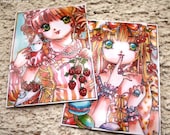 ACEO. Set of two Lolita. Strawberry Macaroon anime manga