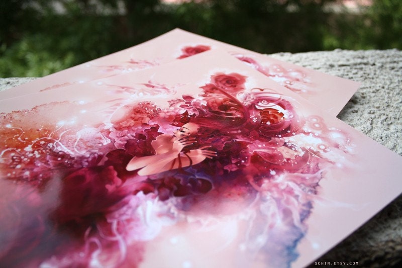 Sweet Roses. angel fairy love art print fantasy goddess